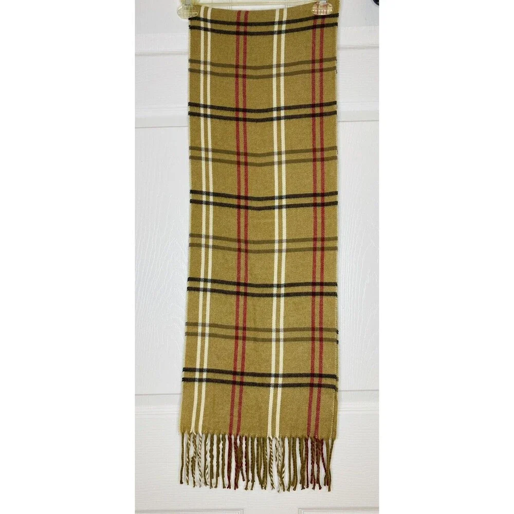 Cejon Scarf Made in Italy 11''x 57'' Fringe Brown Plaid Black Cream Red Tartan